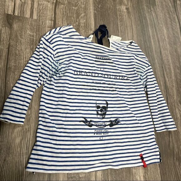 2/$30 ZARA Grand Sourire Striped Boatneck Skull Tie Back Top - Picture 8 of 12